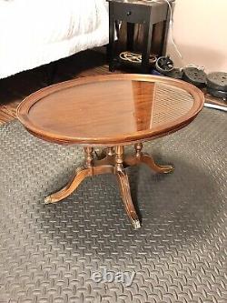 Table de majordome à plateau en verre amovible en acajou vintage des années 1950