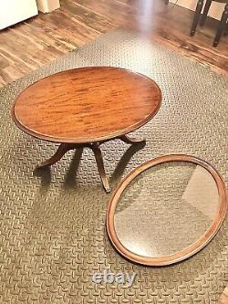 Table de majordome à plateau en verre amovible en acajou vintage des années 1950