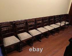 Table de salle à manger antique en acajou et 8 chaises, style de Chippendale