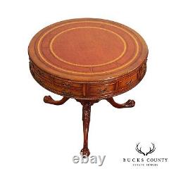Table de tambour ronde en acajou avec dessus en cuir de style géorgien