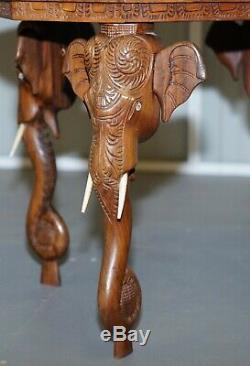 Un Beau Petit Circa 1920 Anglo Éléphant Indien Sculpté À La Main En Bois De Rose Table D'appoint