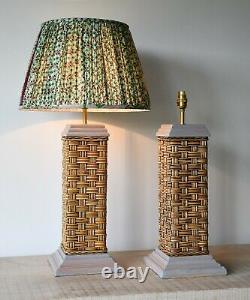 Une Paire De Soane Britain Style Vintage Rattan Witan Brass Hall Lampes De Table Latérales