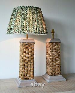 Une Paire De Soane Britain Style Vintage Rattan Witan Brass Hall Lampes De Table Latérales