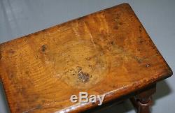 Vers 1800 Burr Oak Joint Tabouret Beau Bois Très Worn Patinés Table D'appoint