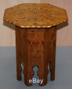 Vers 1900 Islamique Marqueterie Marqueterie Noyer Octogonal Side Fin Lampe De Table Vin