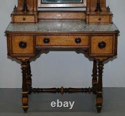 Victorian 1880 Continental Burr Satinwood Table De Dressing Italien Marbre Top