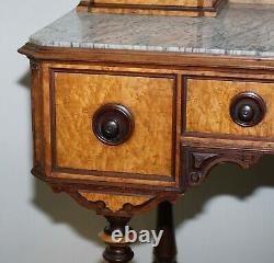 Victorian 1880 Continental Burr Satinwood Table De Dressing Italien Marbre Top