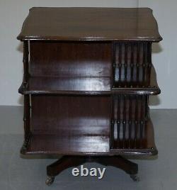 Victorian Antique Howard & Son's Revolving Library Bookcase Side End Wine Table