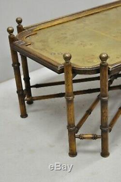 Vintage Chinese Faux Bambou Style Chippendale Laiton Plateau Top Table Basse