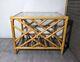 Vintage Chippendale Bamboo Rattan Glass Top End Table Asiatique Boho Chic Coastal