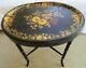 Vintage Decores Tole Plateau De Table Folk Art Bambou Métal Or Gilt Chippendale