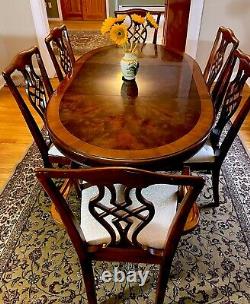 Vintage Drexel Patrimoine Chippendale Dining Table Set (6 Chaises, Table Avec Feuille)