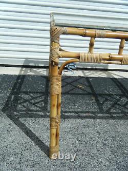 Vintage MCM Chinois Chippendale Burnt Bamboo Wicker Wrap Side Table