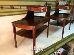 Vintage MID Century Mersman 7015 Paire Triple Stack Drawer Acajou Tables Table