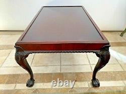 Vintage Marble Top Acajou Rectangle Table Basse Main Sculptée Balle Griffe Jambes