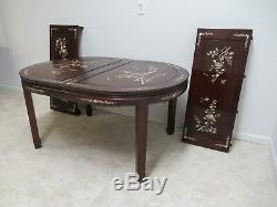 Vintage Rosewood Chinois Chippendale Nacre Salle À Manger Banquet Table